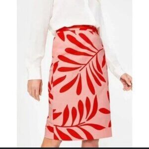 Boden Red and Pink Leaf Print Straight Skirt Size 14